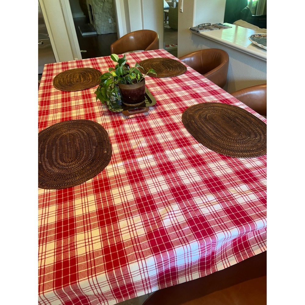 Red White Plaid Cotton Tablecloth Rectangular Farmhouse Dining 60x84 RN 15028